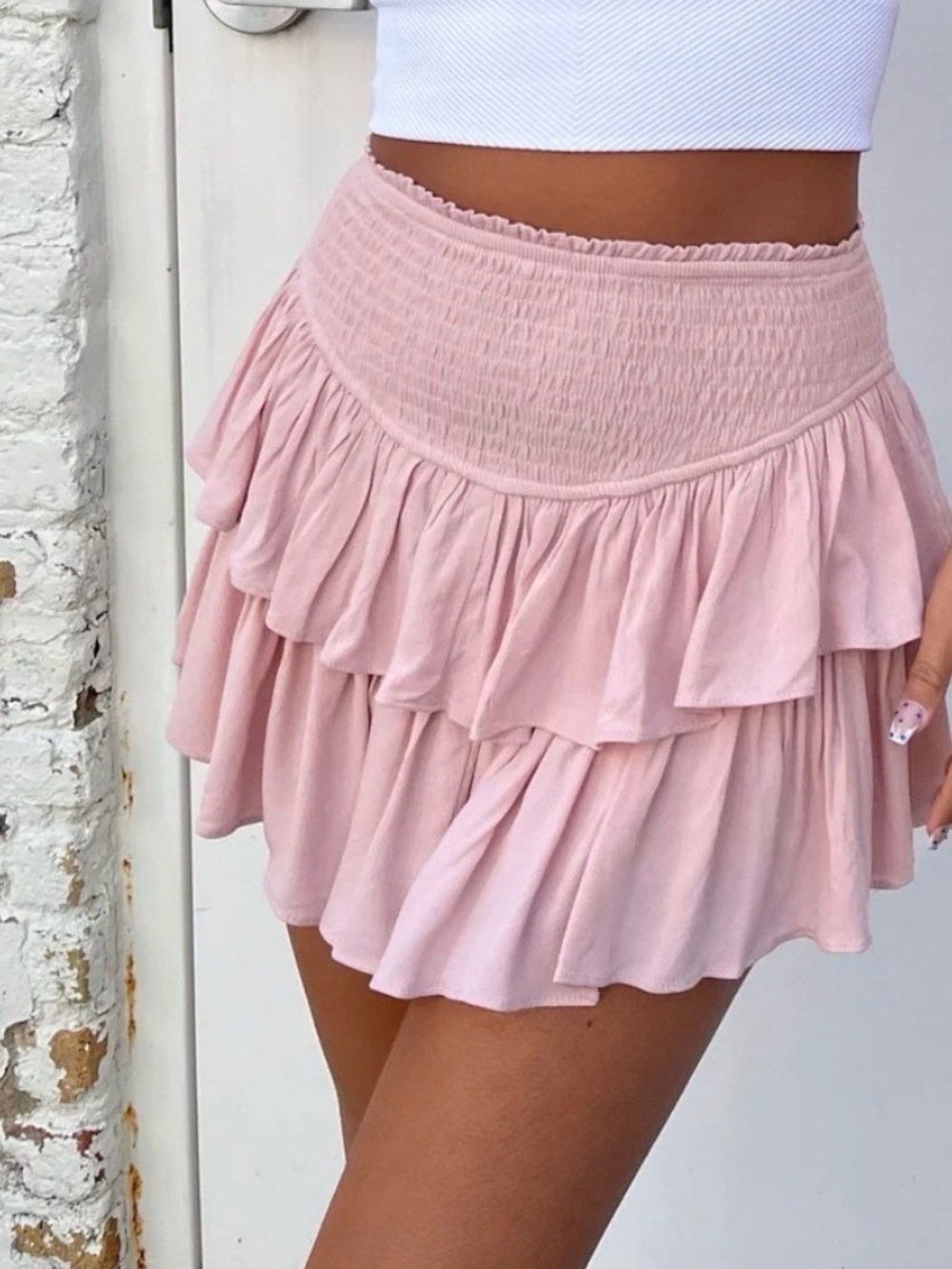 Rock N Rags Women's Pink Tiered Ruffle Mini Skirt size S